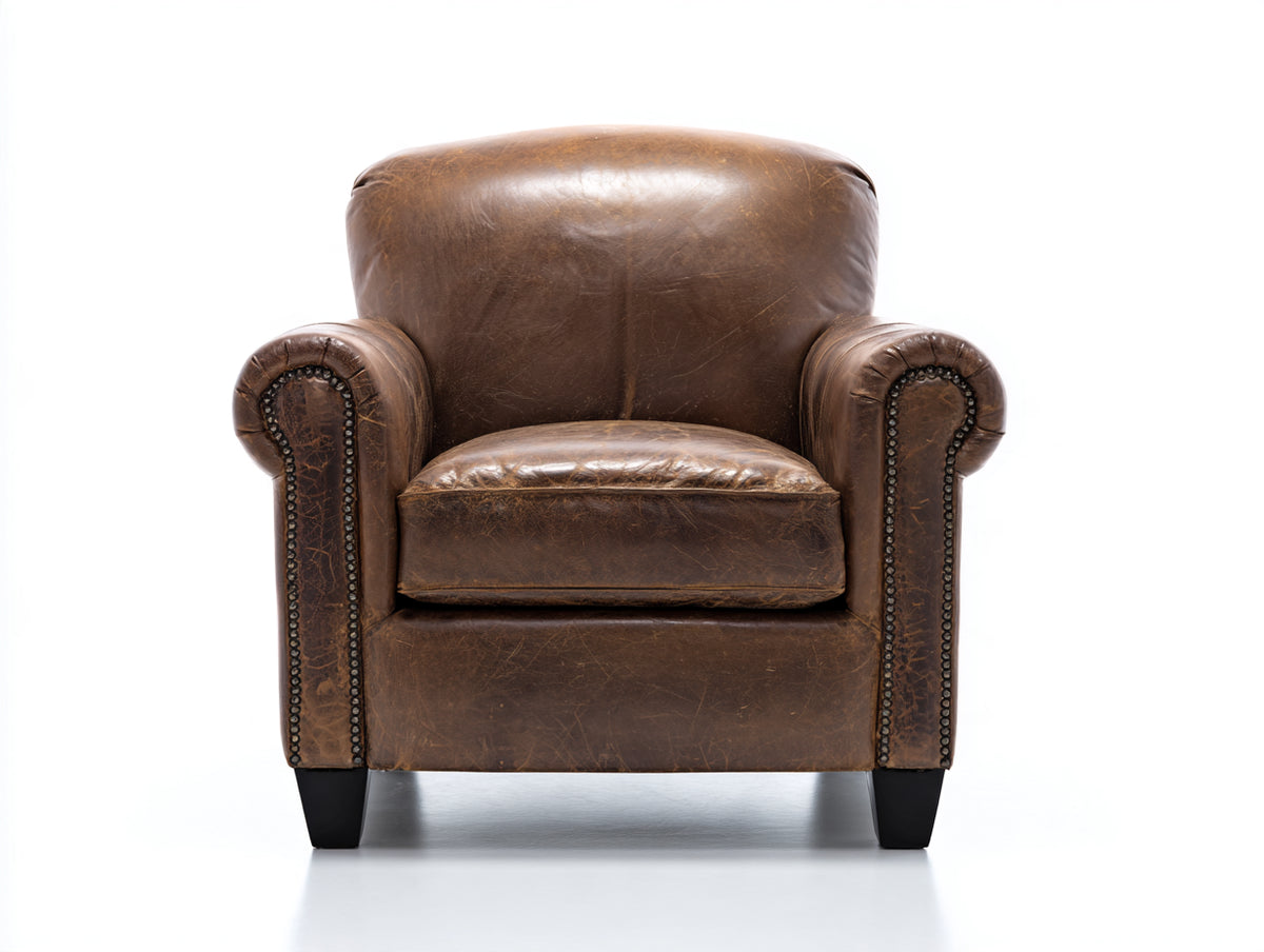 Poltrona - Pelle - 86 x 84 x 88 cm - Marrone - Design classico vintage