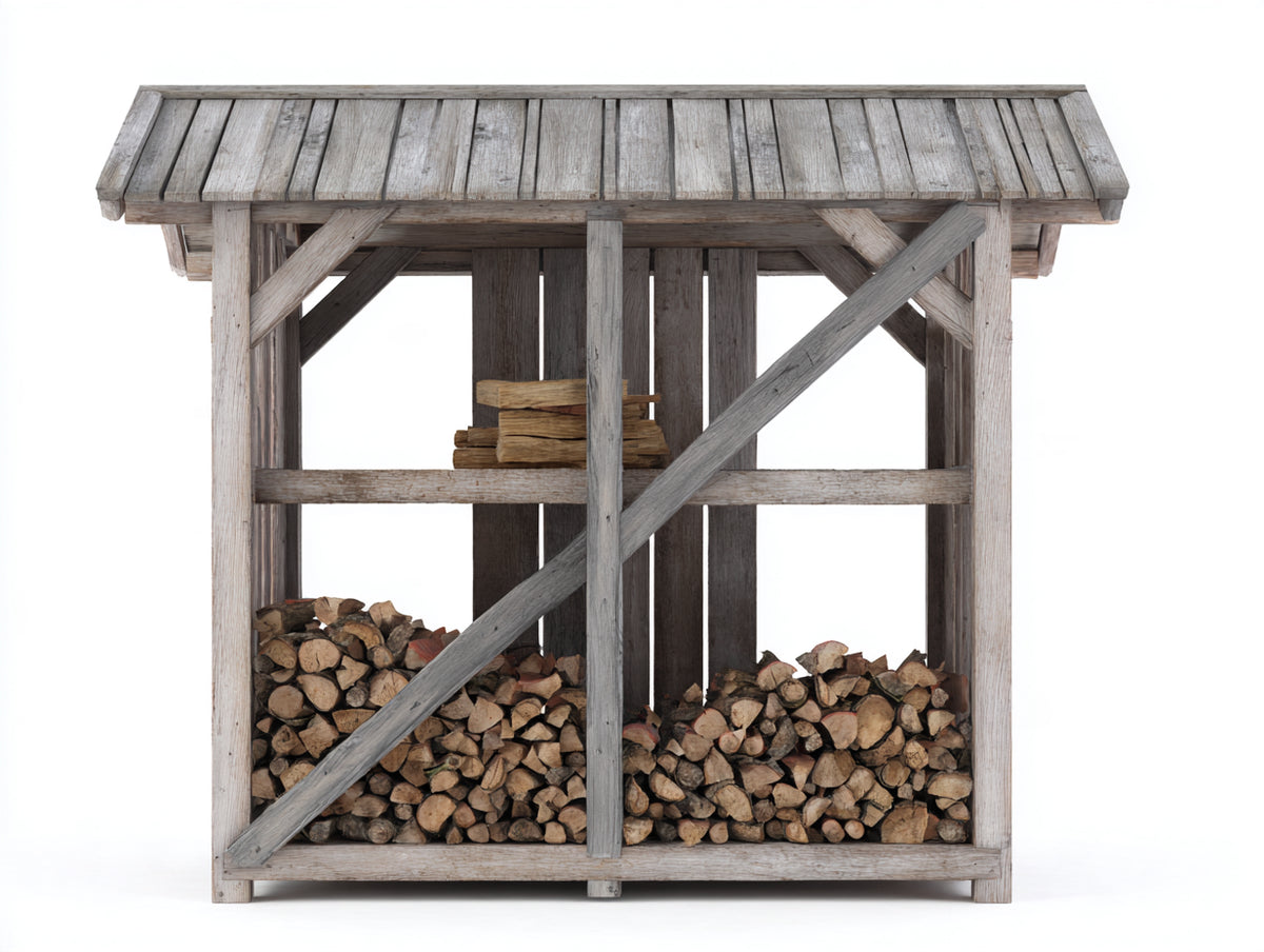 Portalegna - Legno - 210 x 70 x 205 cm - Grigio decapato - Stile rustico con tettoia