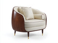Poltrona - Legno-Tessuto - 91 x 86 x 86 cm - Marrone scuro-Bianco crema - Design contemporaneo curvo