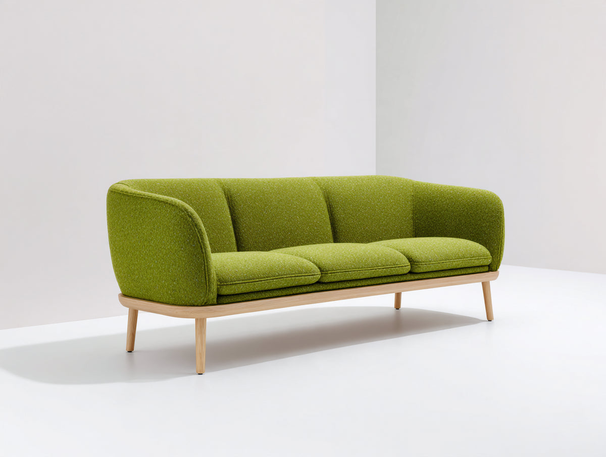 Divano a 3 posti - Tessuto-Legno - 206 x 87 x 80 cm - Verde lime-Legno naturale - Stile scandinavo moderno
