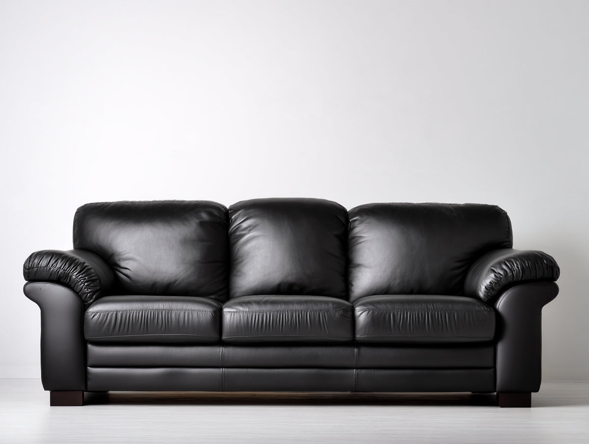 Divano a 3 posti - Pelle - 210 x 90 x 88 cm - Nero - Stile moderno