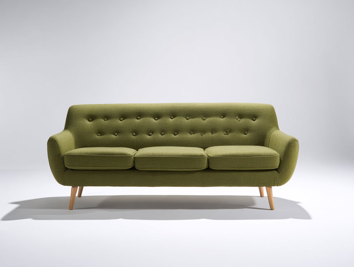 Divano a 3 posti - Tessuto - 211 x 89 x 84 cm - Verde oliva - Stile mid-century moderno