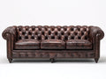 Divano a 3 posti - Pelle - 224 x 95 x 79 cm - Marrone scuro - Stile Chesterfield classico