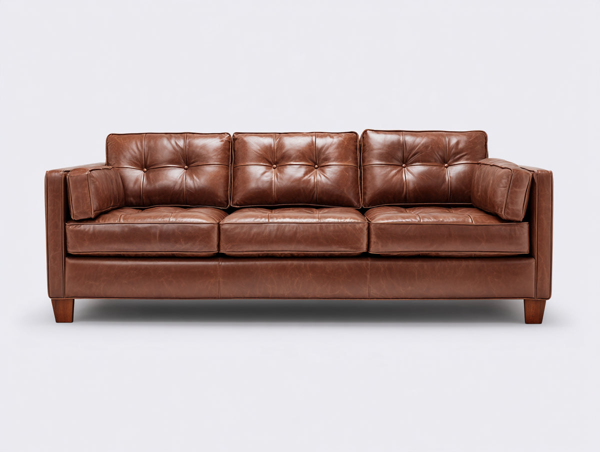 Divano a 3 posti - Pelle - 216 x 90 x 83 cm - Marrone - Stile moderno