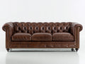 Divano a 3 posti - Pelle - 224 x 96 x 78 cm - Marrone scuro - Stile Chesterfield classico