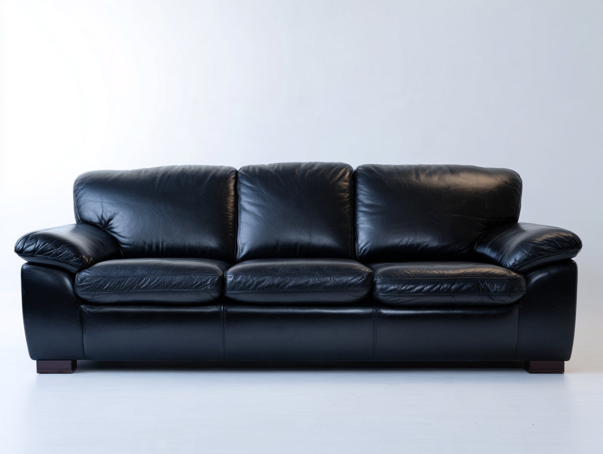 Divano a 3 posti - Pelle - 214 x 92 x 86 cm - Nero - Stile contemporaneo