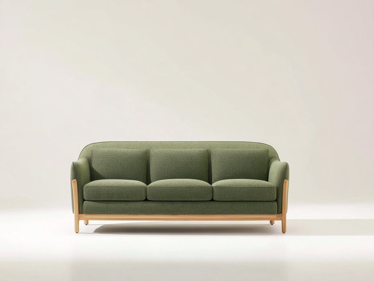 Divano a 3 posti - Tessuto-Legno - 204 x 89 x 81 cm - Verde salvia-Legno naturale - Stile scandinavo moderno