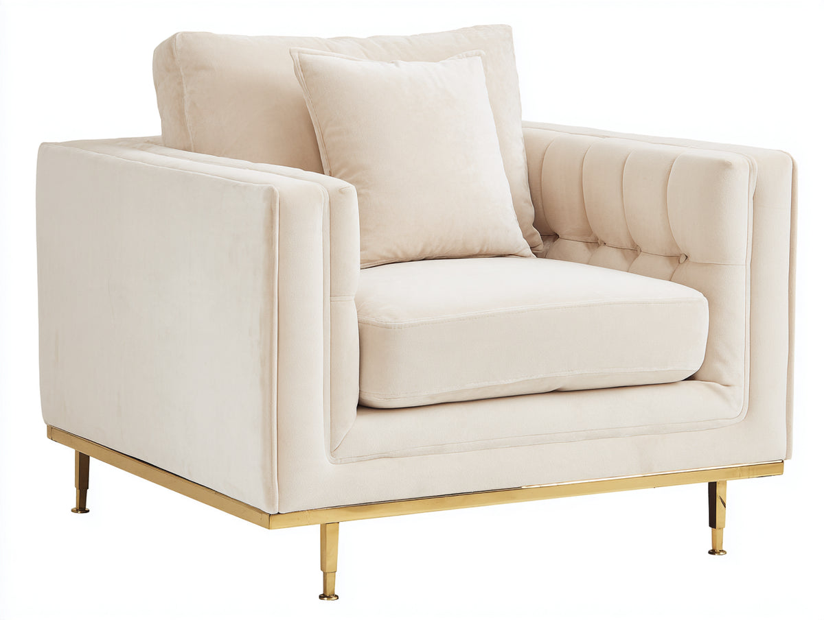 Poltrona - Velluto - 96 x 91 x 85 cm - Bianco crema - Design moderno elegante