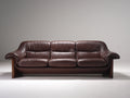 Divano a 3 posti - Pelle-Legno - 208 x 86 x 84 cm - Marrone - Stile classico