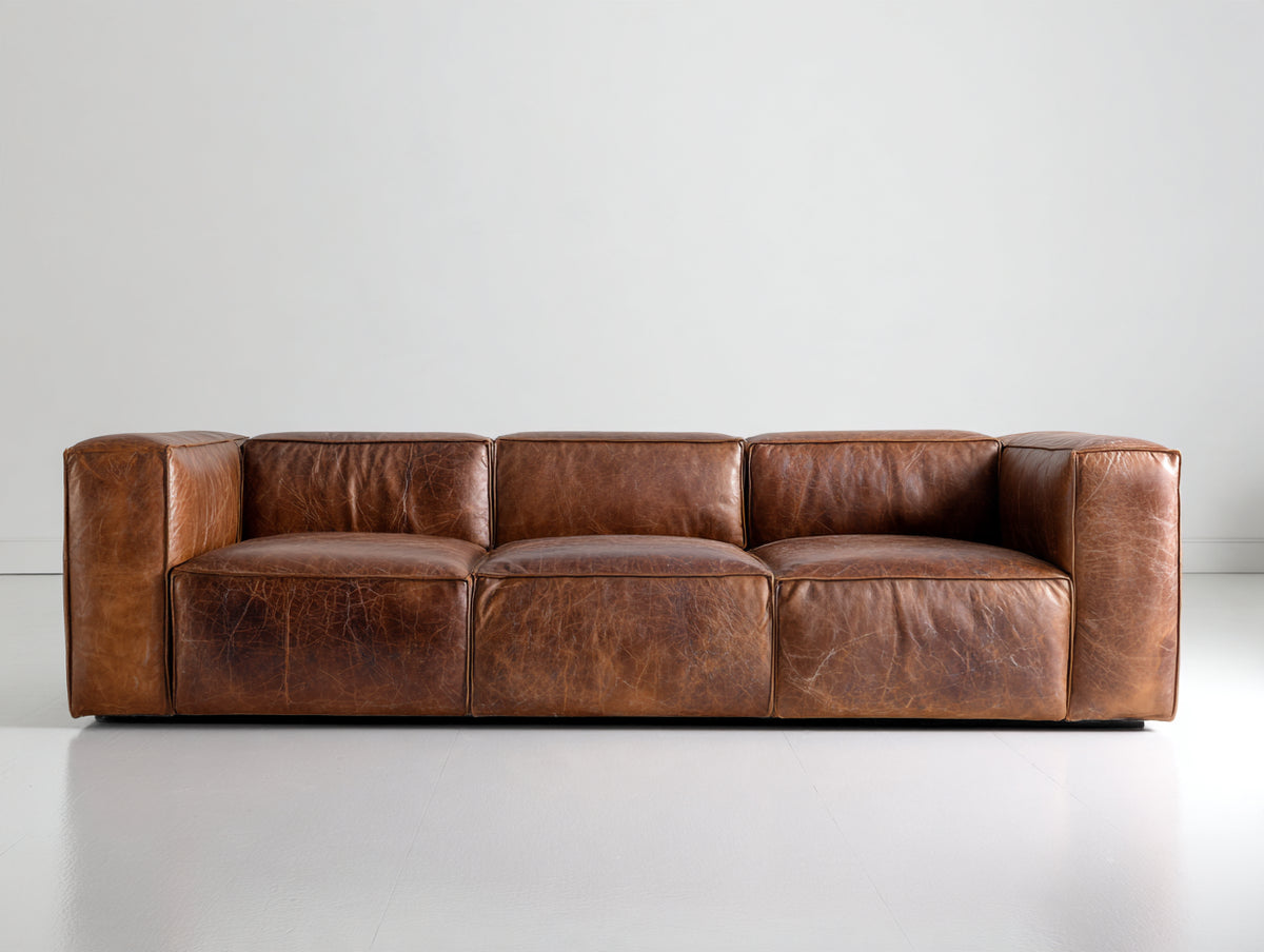 Divano a 3 posti - Pelle - 220 x 94 x 75 cm - Marrone cognac - Stile moderno minimalista