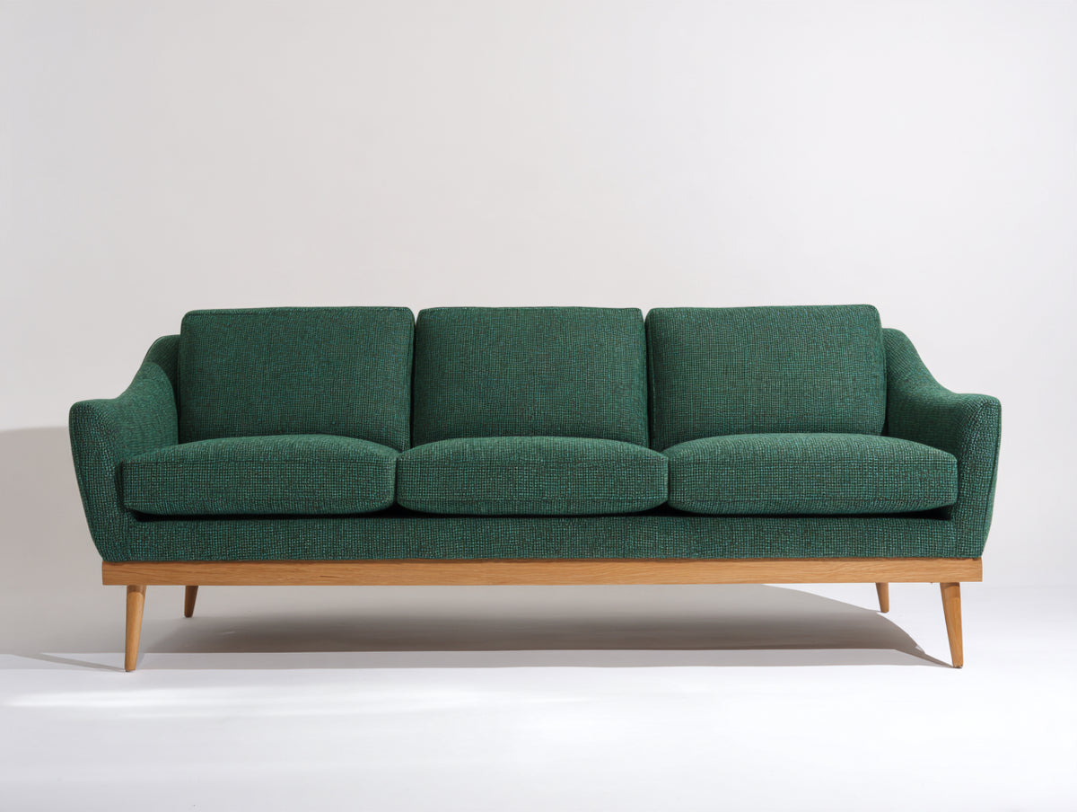 Divano a 3 posti - Tessuto-Legno - 212 x 89 x 82 cm - Verde bosco-Legno naturale - Stile scandinavo moderno