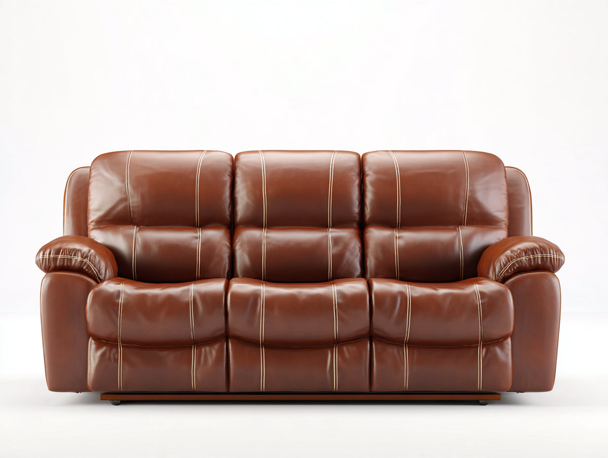 Divano a 3 posti - Pelle - 213 x 98 x 101 cm - Marrone - Stile contemporaneo con funzione reclinabile