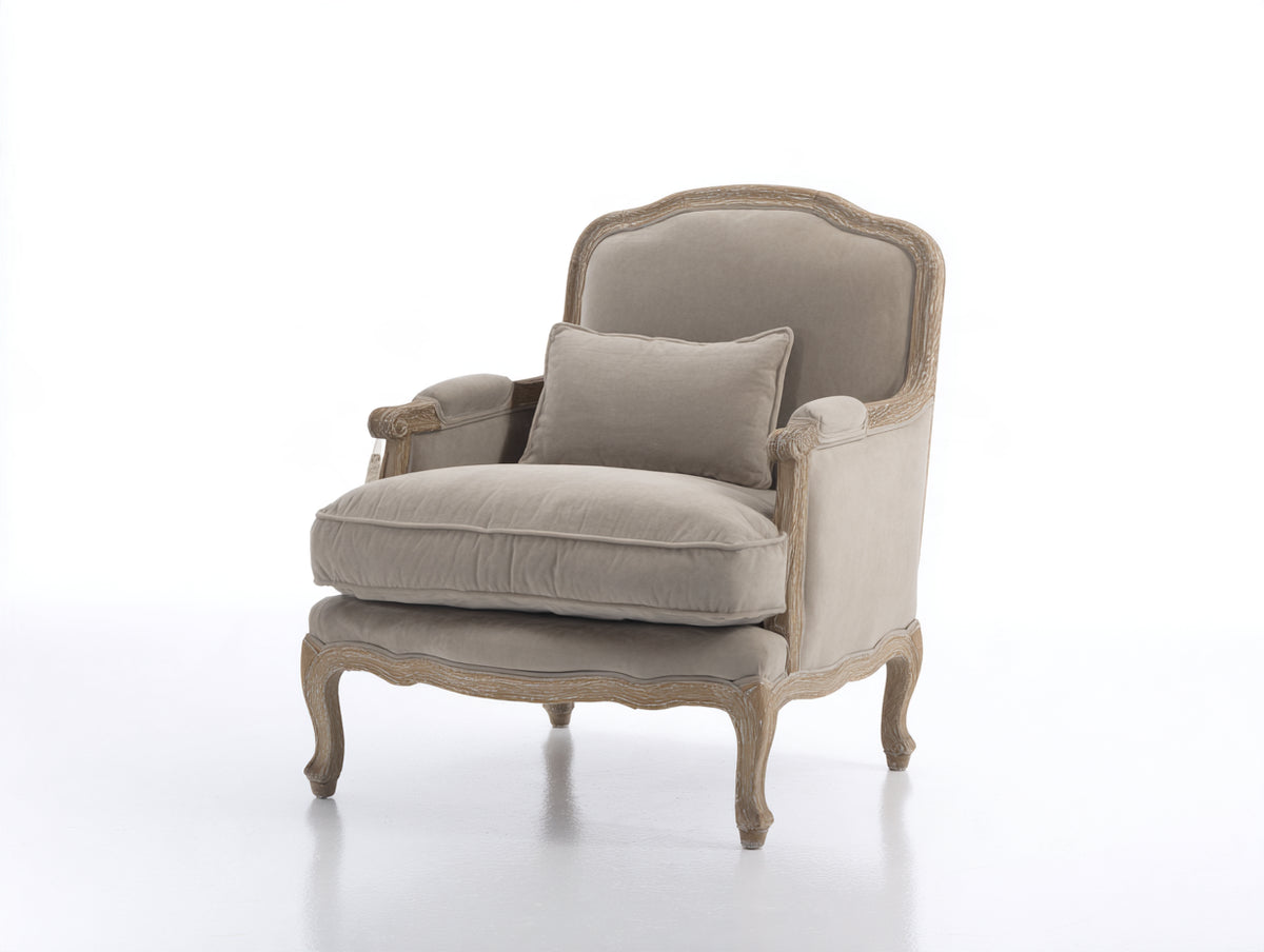 Poltrona - Velluto - 84 x 86 x 98 cm - Tortora chiaro - Design classico francese